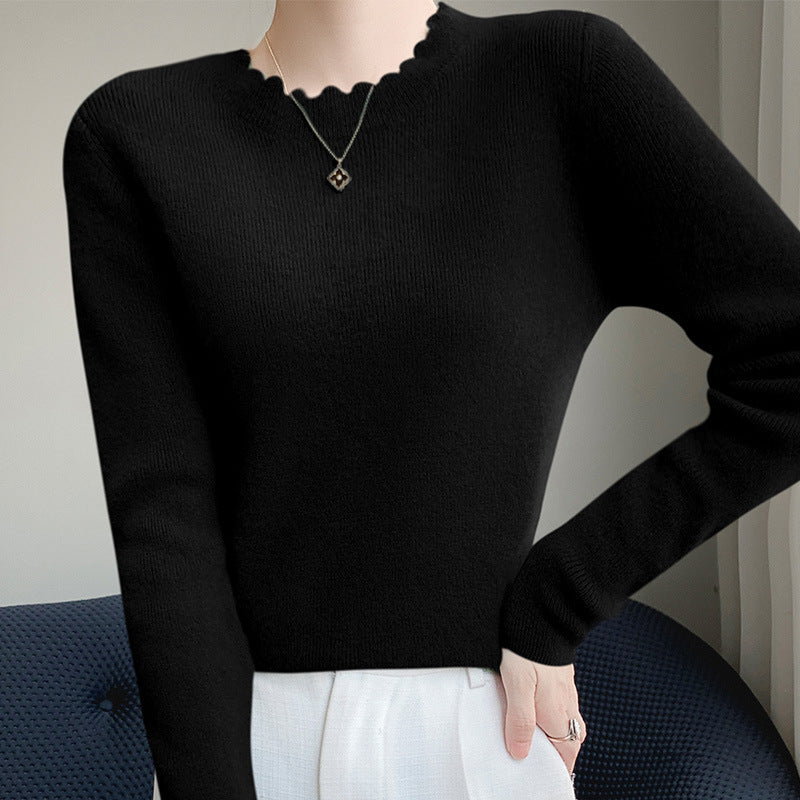 Damen Weicher Feinstrickpullover mit welligem Rundhalsausschnitt und kaschmirähnlicher Oberfläche Drune