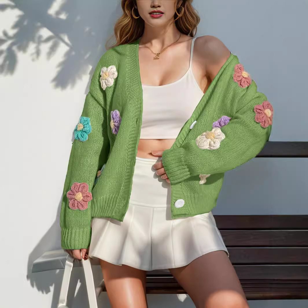 Damen Strickjacke mit floralem Design und verschlüsseltem Muster Drune
