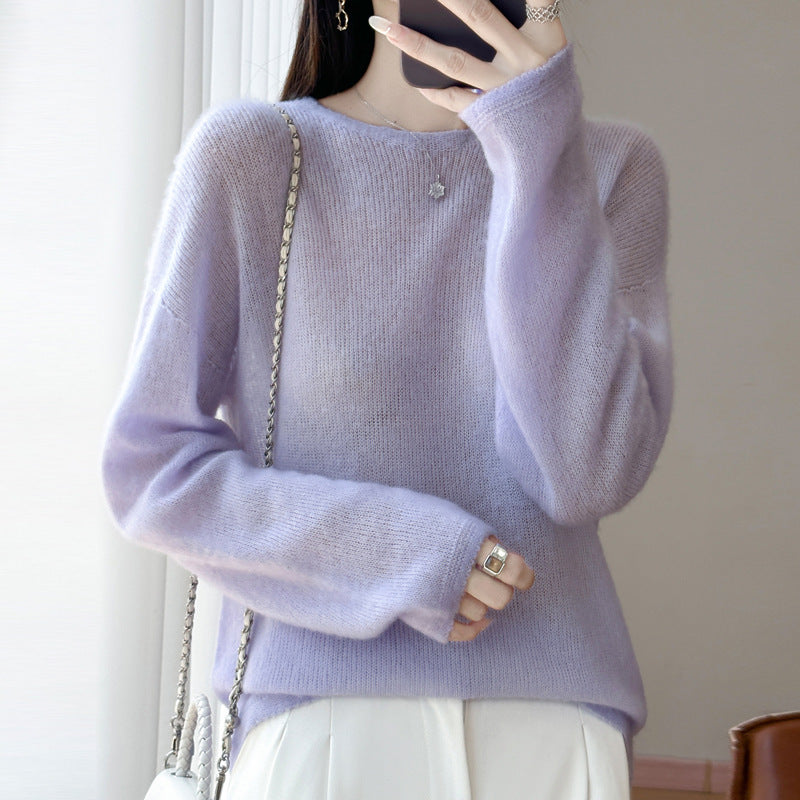 Damen Ultraleichter Mohair‑Look Oversize-Pullover mit U-Boot-Ausschnitt und überschnittener Schulter Drune