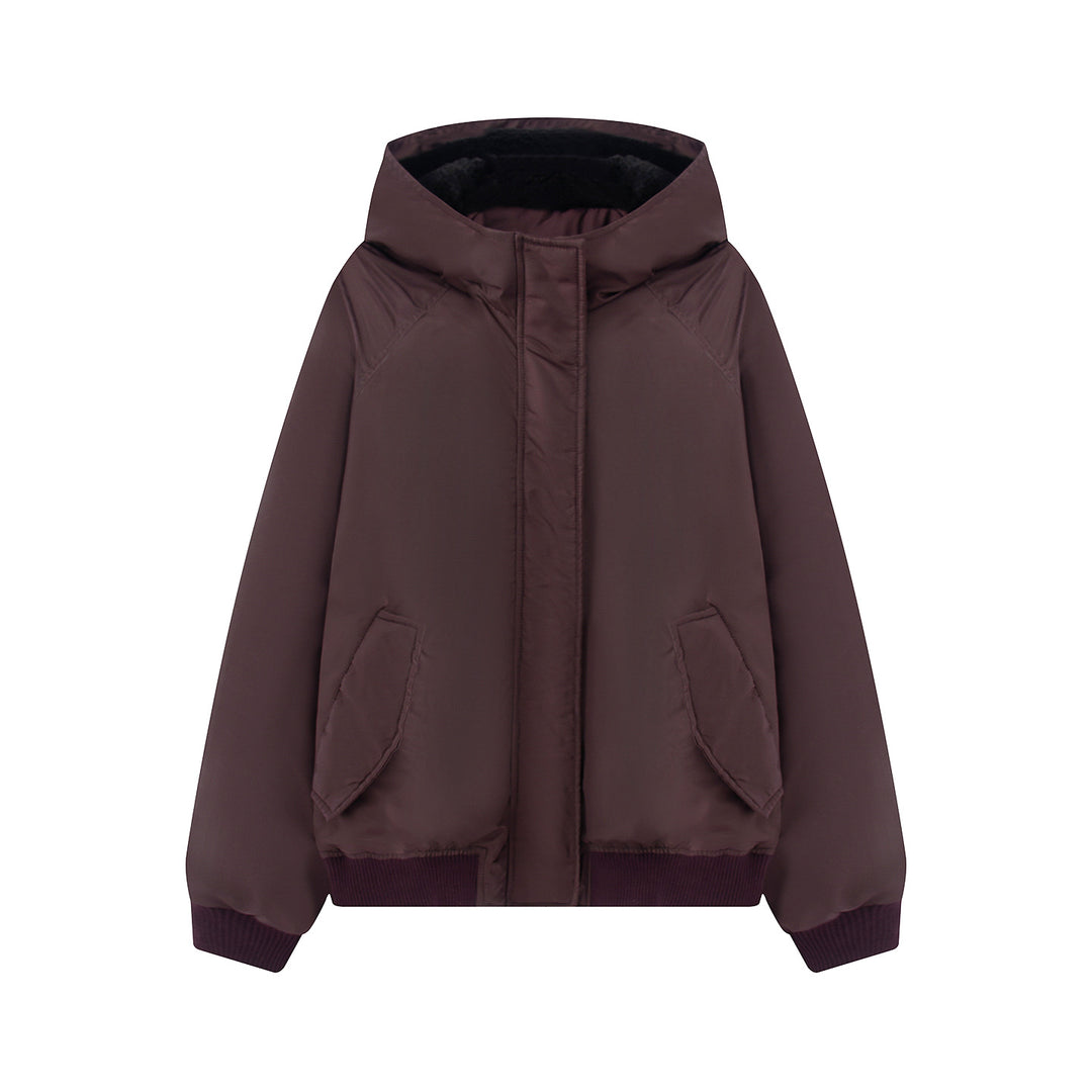 Damen nan wattierte Kapuzenjacke mit Teddyfutter, verdeckter Reißverschluss und Rippbündchen Drune