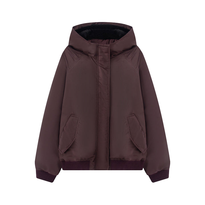 Damen nan wattierte Kapuzenjacke mit Teddyfutter, verdeckter Reißverschluss und Rippbündchen Drune