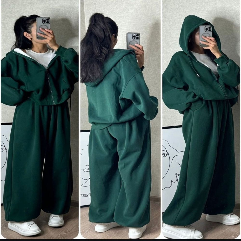 Damen nan übergroße Kapuzenjacke mit Reißverschluss und weite Jogginghose Lounge Set Drune