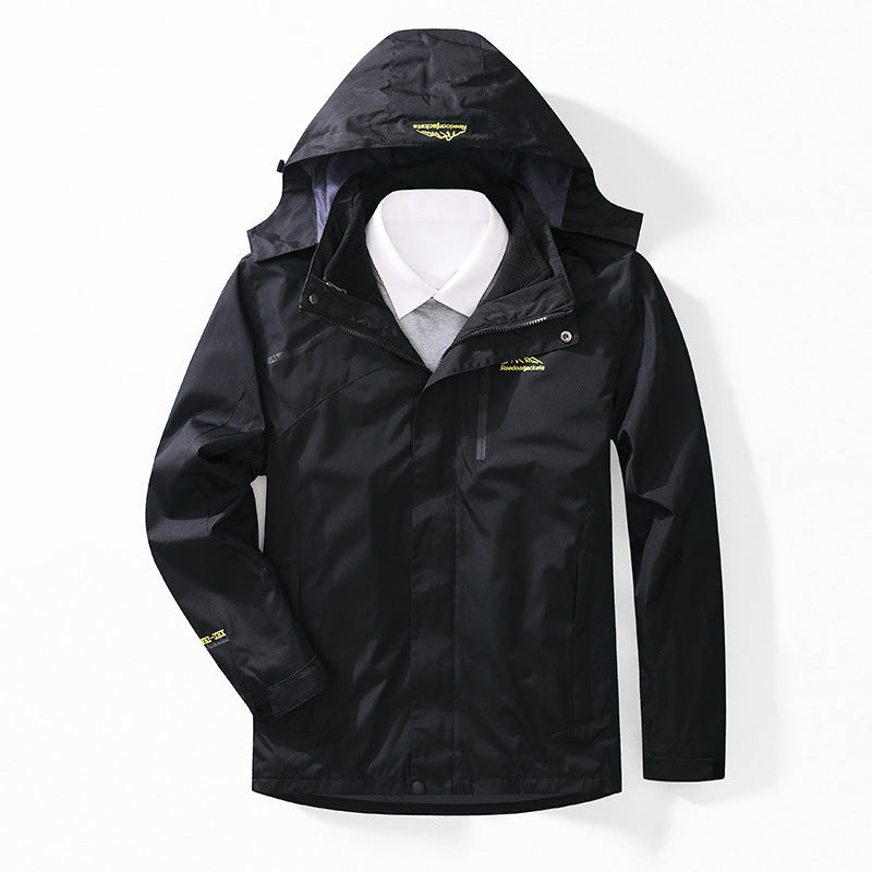 Herren zweilagige wasserdichte Outdoorjacke mit Fleecekragen und Kapuze Drune