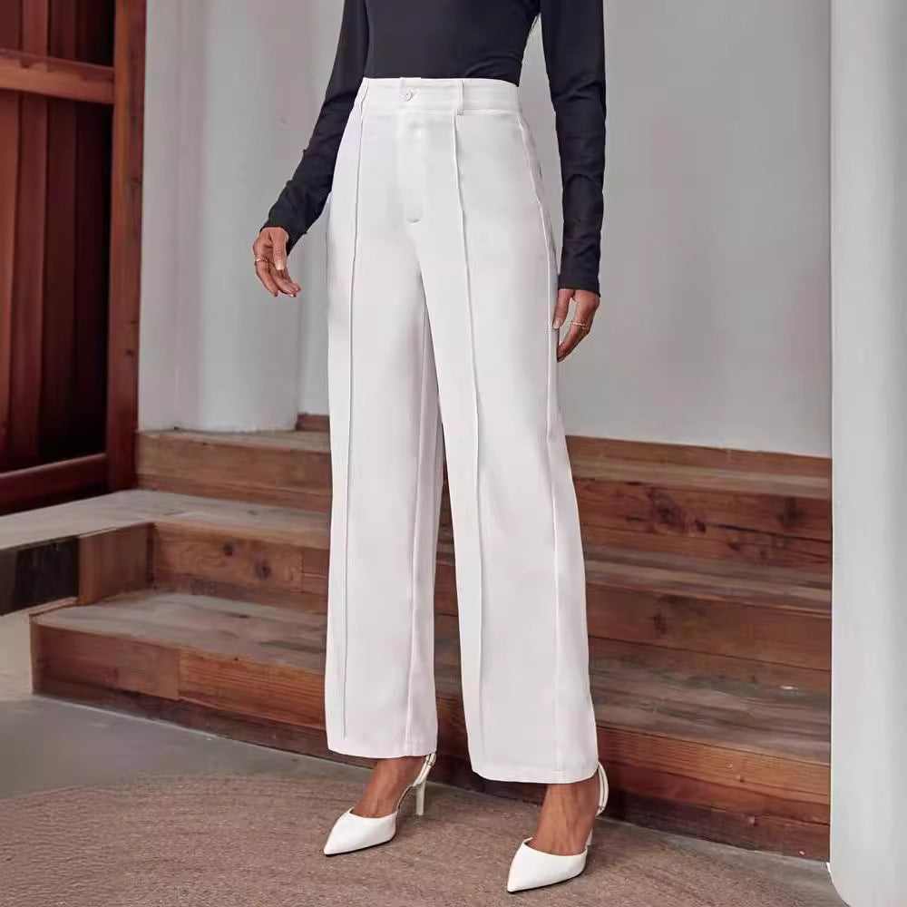 Damen elegante High-Waist Palazzo-Hose mit breiten Beinen und Falten Drune