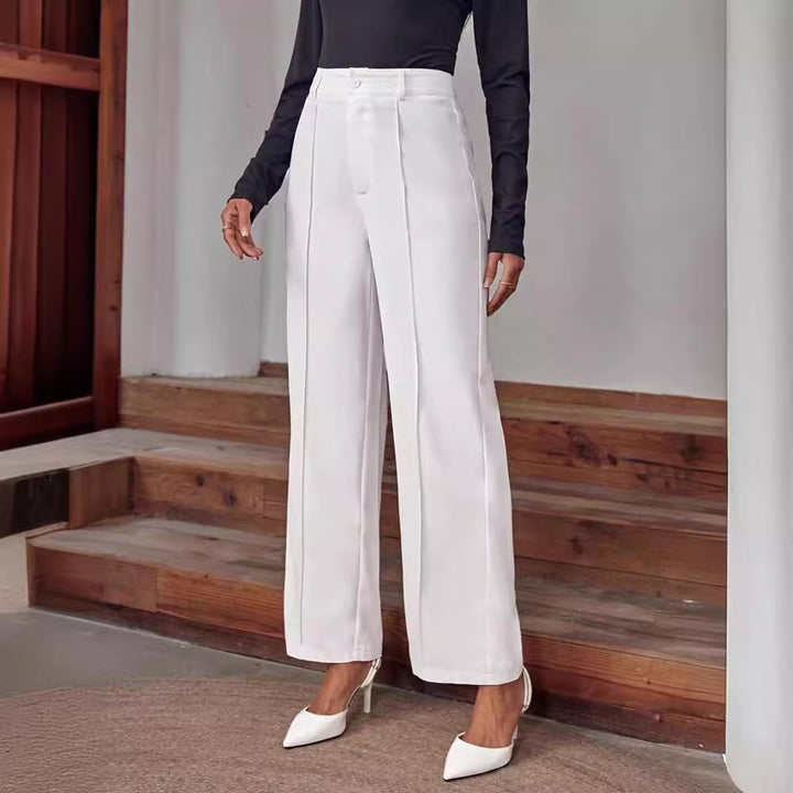 Damen elegante High-Waist Palazzo-Hose mit breiten Beinen und Falten Drune