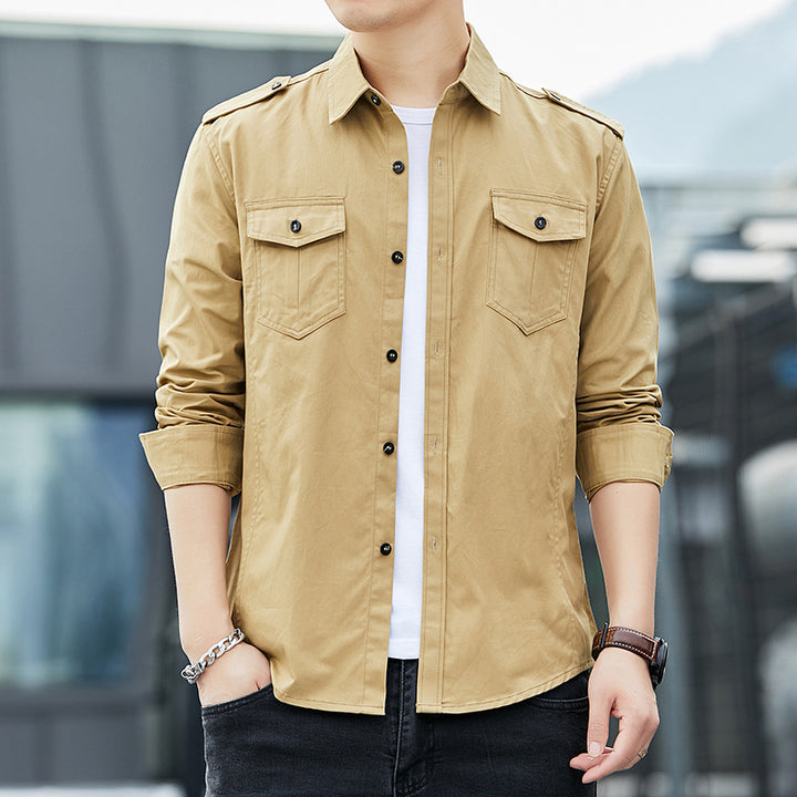 Herren legeres Utility-Overshirt aus Baumwollmix mit Schulterpatten und Pattentaschen Drune