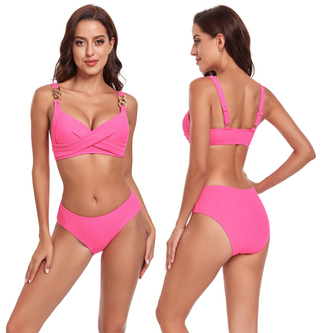 Damen Bikini mit Kreuzband-Design und goldenen Akzenten Drune