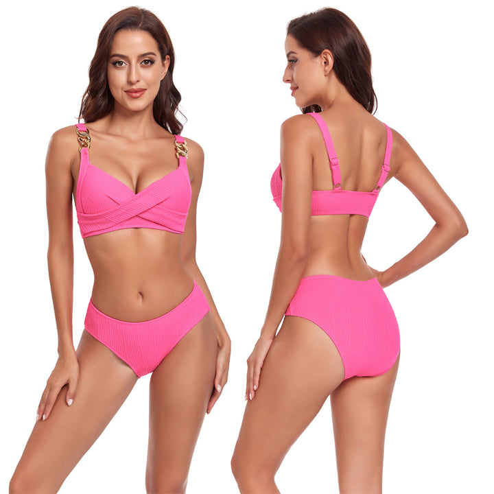 Damen Bikini mit Kreuzband-Design und goldenen Akzenten Drune