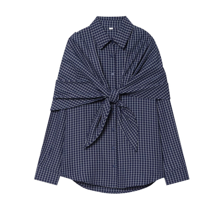 Damen Kariertes Oversize-Hemd mit großem Knotendetail und weitem Schulterumhang Drune