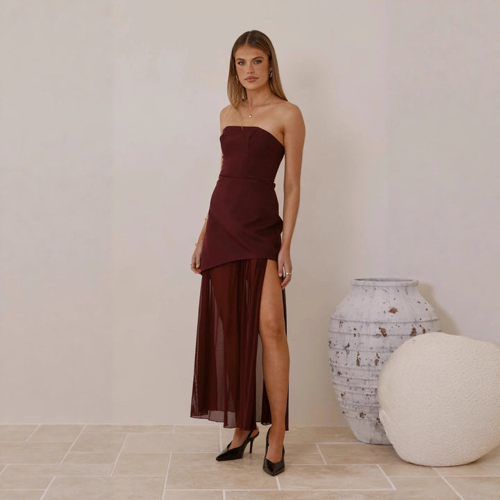 Damen Elegantes Abendkleid mit asymmetrischem Schnitt und verführerischem Schlitz Drune