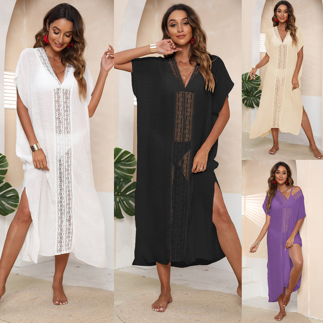 Damen eleganter Strandüberwurf mit Häkelakzenten Drune