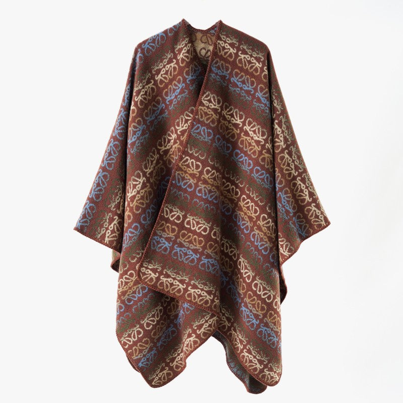Damen Überwurfcape im Jacquard-Strick mit Allover-Monogramm und weichem Fall Drune