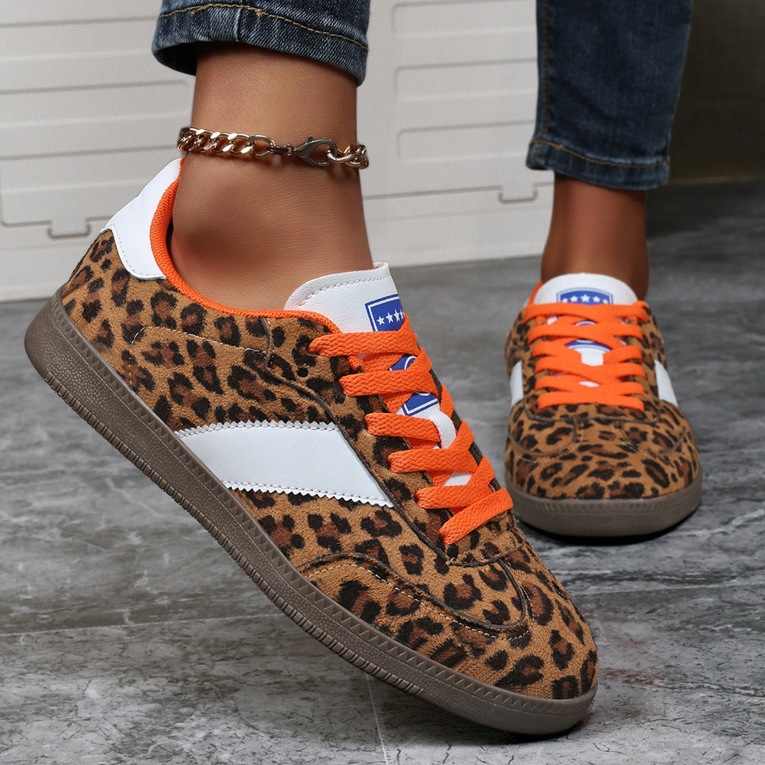 Damen nan Leopardenmuster Wildlederoptik Sneaker mit ergonomischer Polstersohle und rutschfester Gummisohle Drune