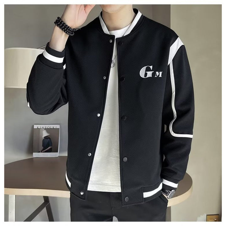 Herren Leichte Varsity-Bomberjacke mit Strukturgewebe, Rippbündchen und Druckknopffront Drune