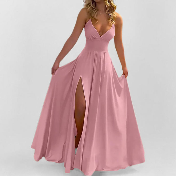 Damen Maxikleid mit tiefem V-Ausschnitt und seitlichem Schlitz Drune
