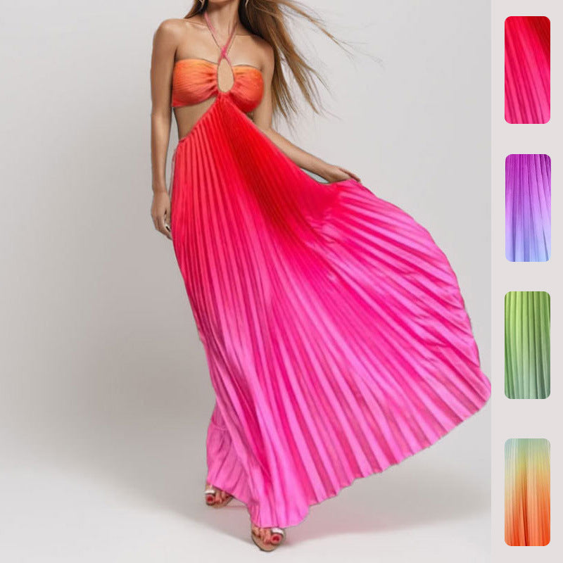 Damen Elegantes Plissee-Maxikleid mit tiefem Ausschnitt und Cut-Out-Details Drune