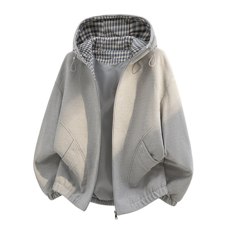 Damen oversized Fleecejacke mit Kapuze und karierter Innenfütterung Drune