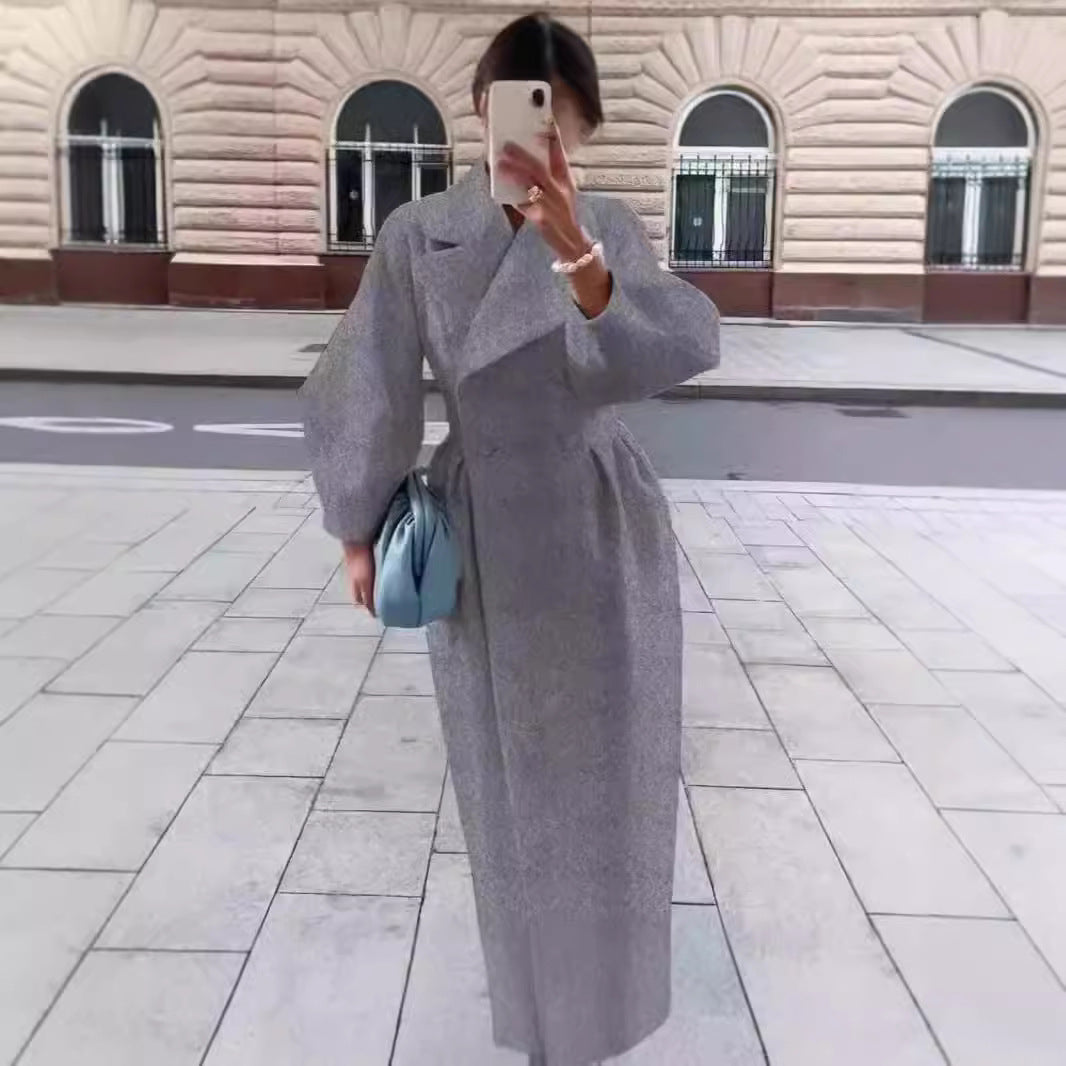 Damen nan taillierter Doppelreihiger Trenchcoat mit weitem Ärmel und hohem Beinschlitz Drune
