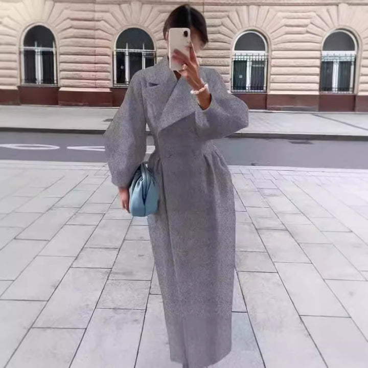 Damen nan taillierter Doppelreihiger Trenchcoat mit weitem Ärmel und hohem Beinschlitz Drune