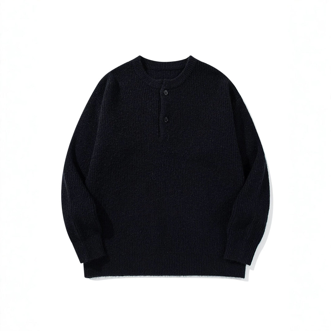 Herren Grobstrick-Henley-Pullover mit halber Knopfleiste und Rippbündchen Drune