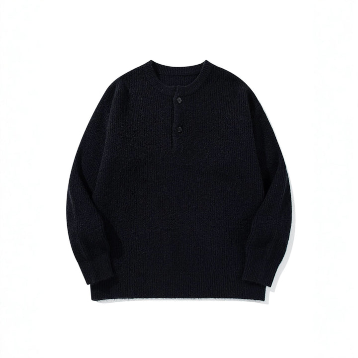 Herren Grobstrick-Henley-Pullover mit halber Knopfleiste und Rippbündchen Drune