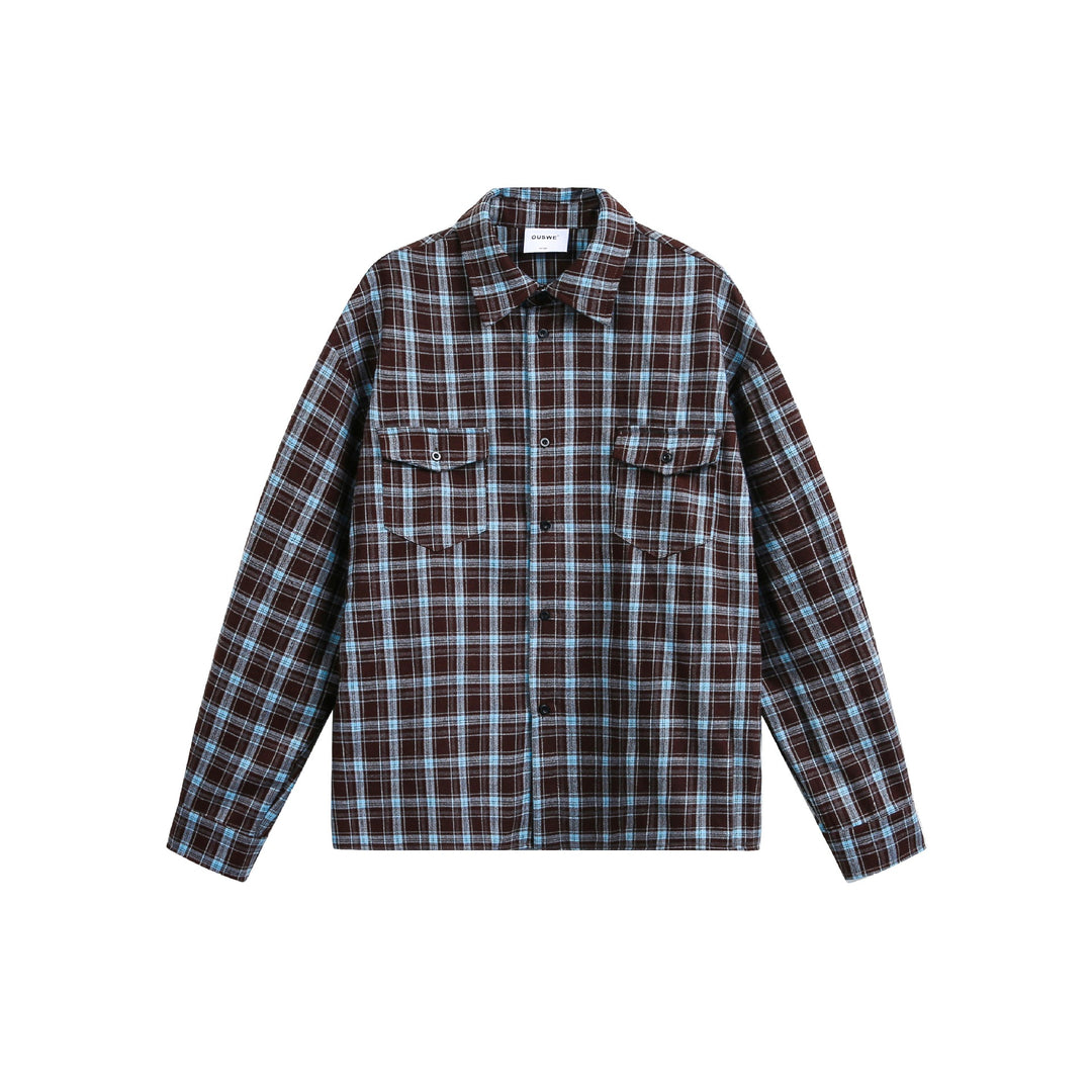 Herren Karierter Flanell-Overshirt-Jacke mit aufgesetzten Brusttaschen Drune