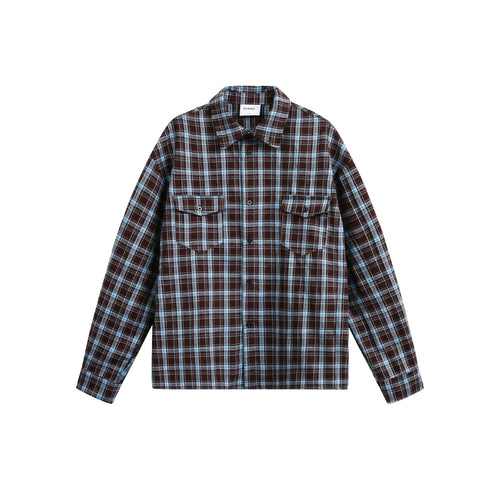 Herren Karierter Flanell-Overshirt-Jacke mit aufgesetzten Brusttaschen Drune