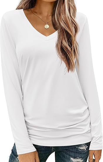 Damen Figurbetontes V‑Ausschnitt Langarmshirt aus Stretch‑Jersey mit leicht gerafftem Saum Drune