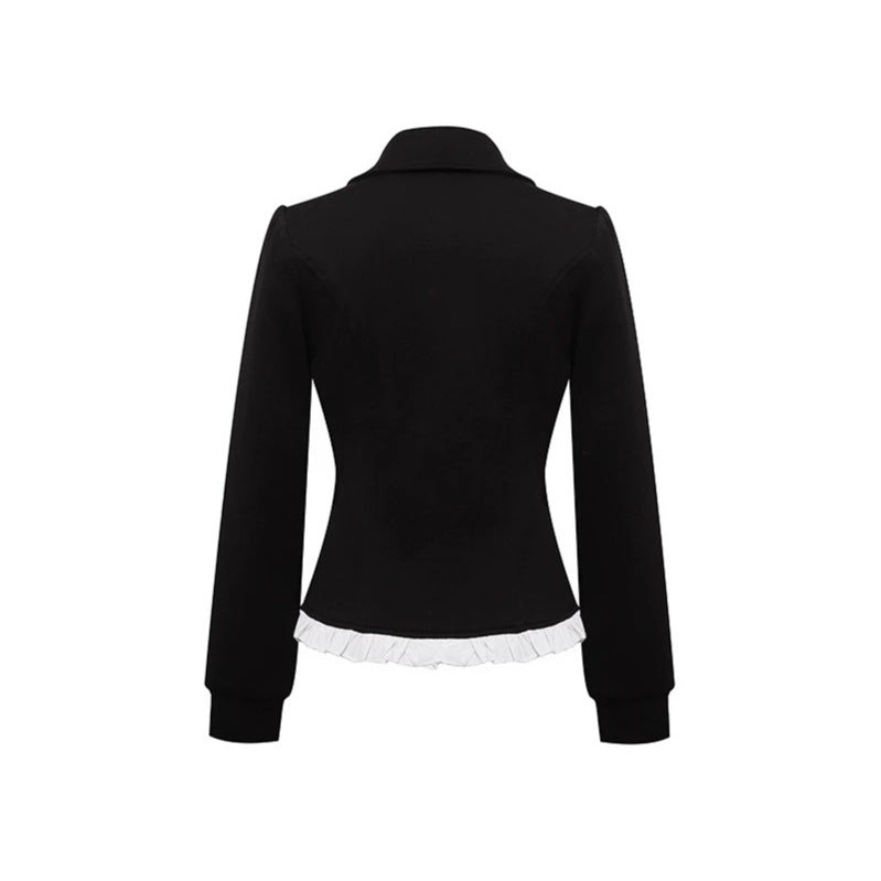Damen Taillierte Sweatjacke im Peplum‑Stil mit Doppelreihe und Volantbesatz Drune
