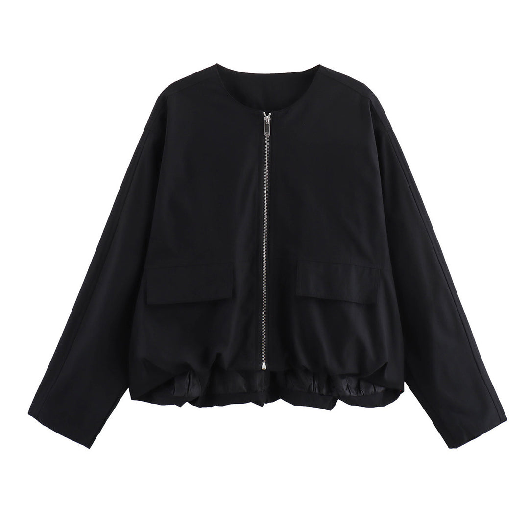 Damen modische Übergangsjacke mit großen Taschen und elastischem Bund Drune