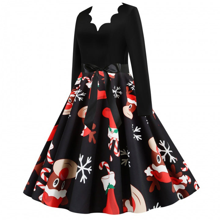 Damen Vintage-Festkleid im 50er-Jahre Stil mit gewelltem Halsausschnitt, figurbetontem Oberteil und voluminösem Tellerrock Drune