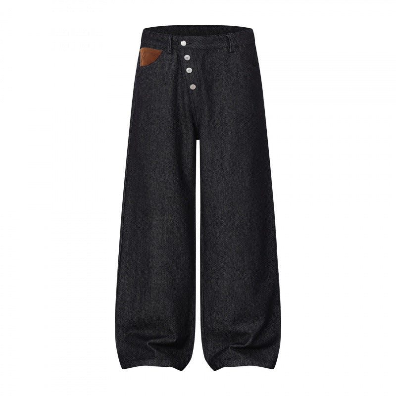 Damen Weite Ballon-Jeanshose mit hoher Taille, Knopfverschluss und gerafftem Saum Drune