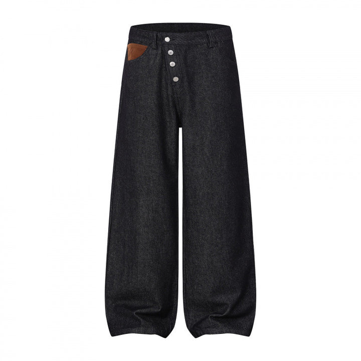 Damen Weite Ballon-Jeanshose mit hoher Taille, Knopfverschluss und gerafftem Saum Drune