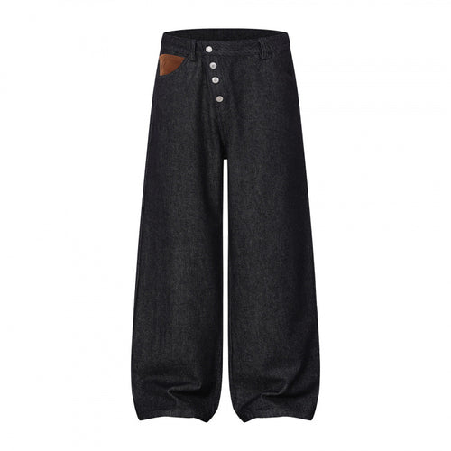 Damen Weite Ballon-Jeanshose mit hoher Taille, Knopfverschluss und gerafftem Saum Drune