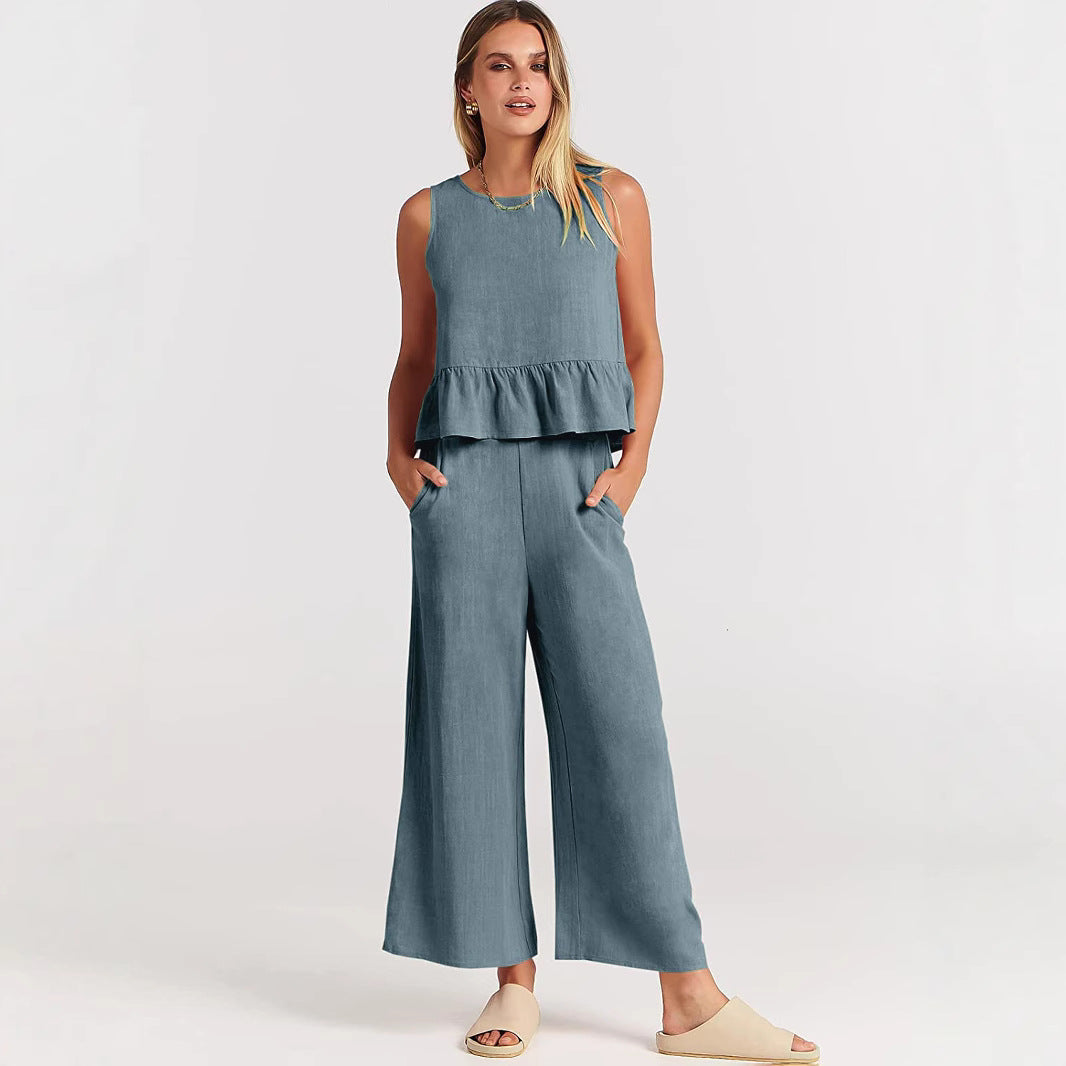 Damen luftiges und elegantes Zweiteiler-Set mit Rüschendetails Drune