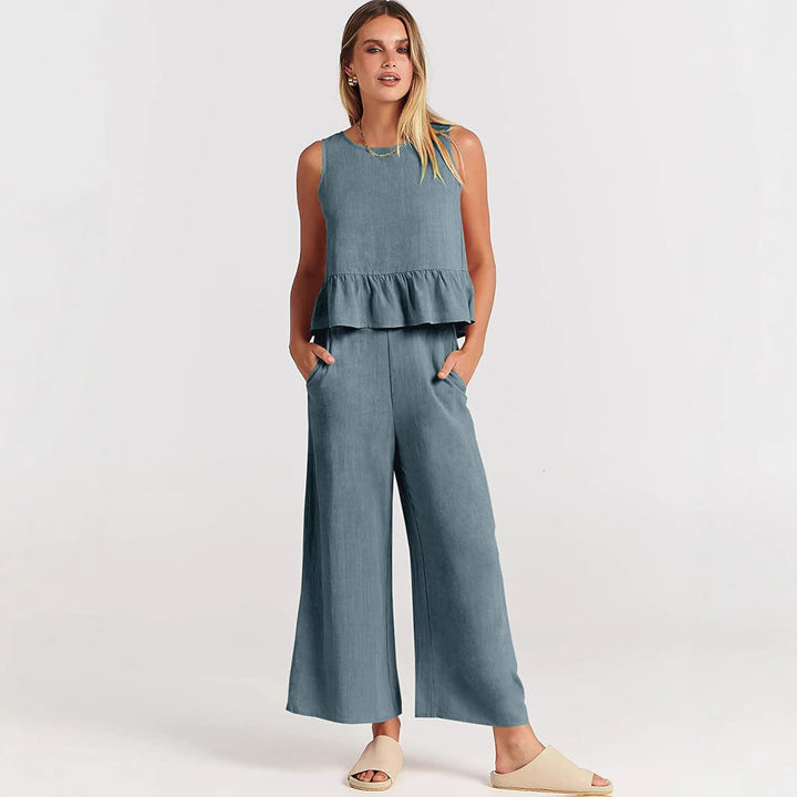 Damen luftiges und elegantes Zweiteiler-Set mit Rüschendetails Drune