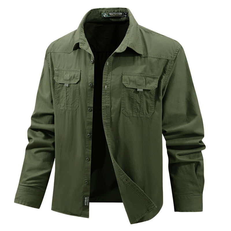 Herren nan leichtes Travel-Hemdjacke mit verdeckter Knopfleiste, aufgesetzten Klappbrusttaschen und knitterarmem Baumwoll-Stretch Drune
