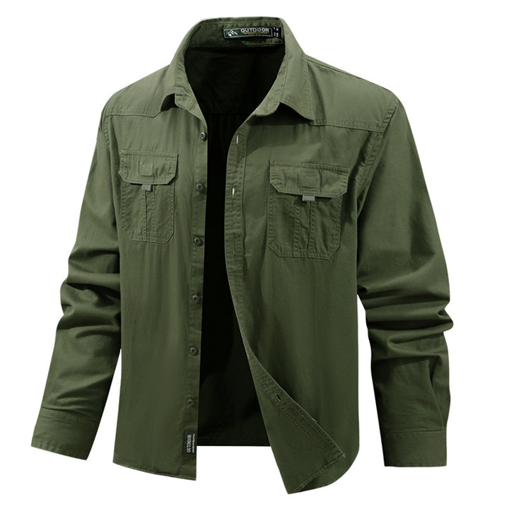 Herren nan leichtes Travel-Hemdjacke mit verdeckter Knopfleiste, aufgesetzten Klappbrusttaschen und knitterarmem Baumwoll-Stretch Drune