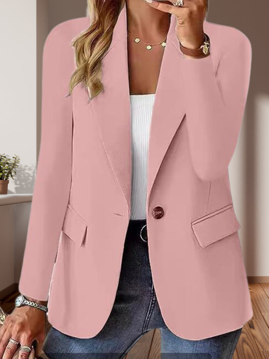 Damen Taillierter Single-Button-Blazer mit fallendem Revers und Pattentaschen Drune