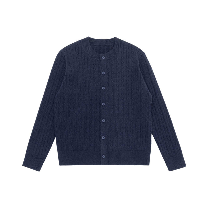 Unisex Feiner Zopfstrick-Cardigan mit Rundhalsausschnitt und Knopfleiste Drune