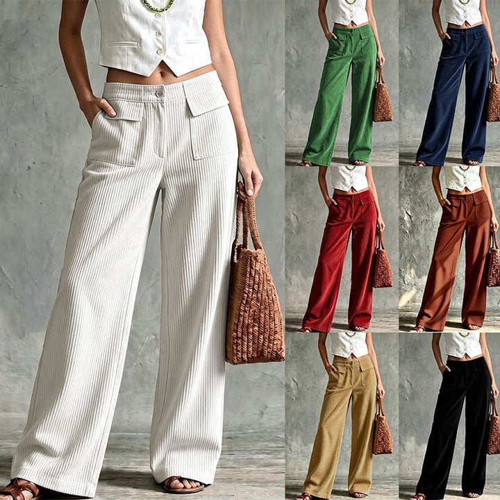 Damen Weite Cord-Palazzohose mit hoher Taille und aufgesetzten Pattentaschen Drune