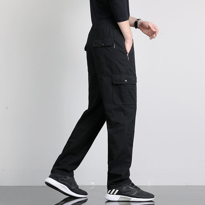 Herren Lockere Cargohose mit elastischem Bund, Multifach‑Taschen & geradem Bein Drune