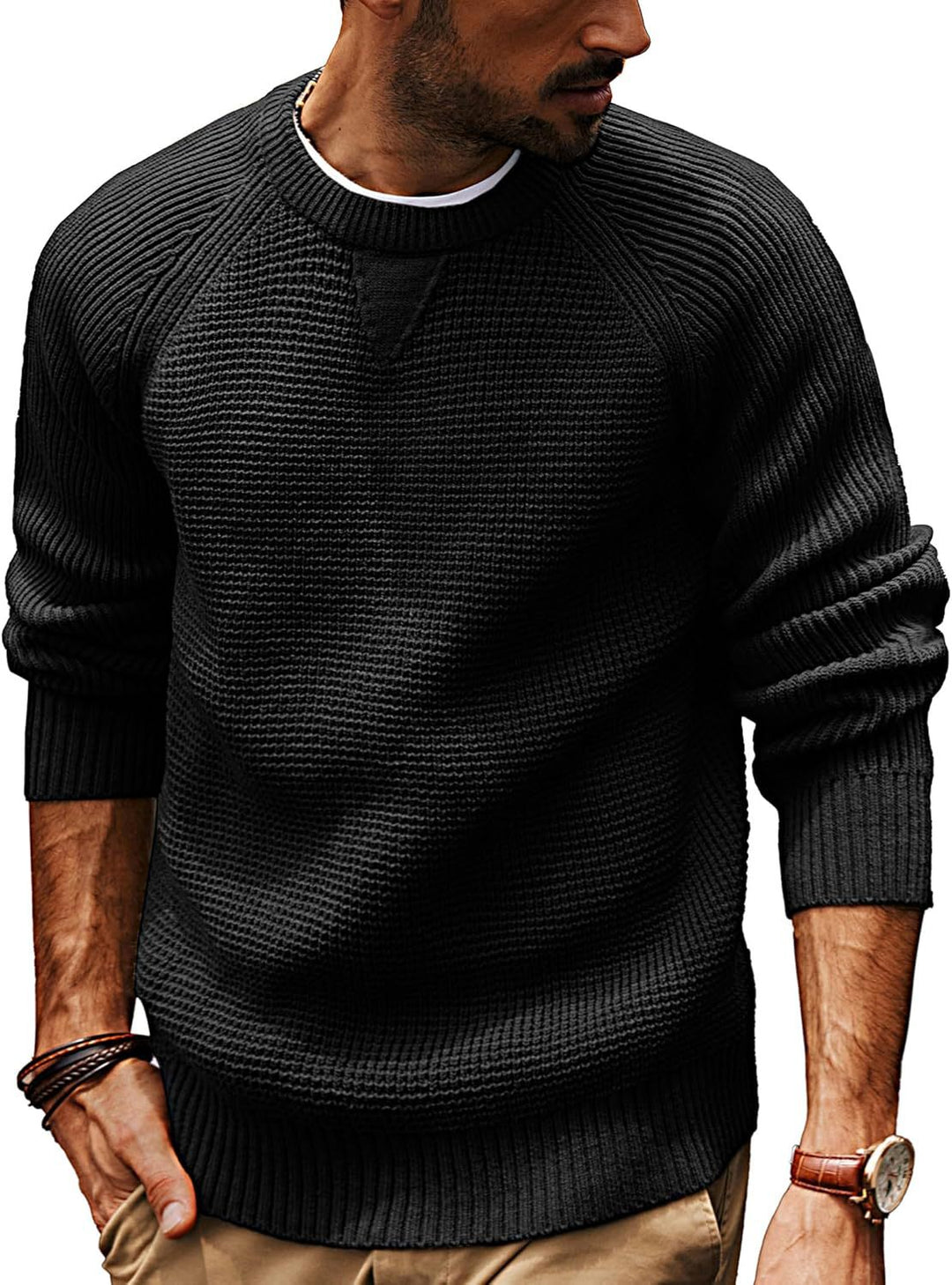 Herren lässiger Strickpullover mit strukturiertem Gewebemuster und Rundhalsausschnitt Drune