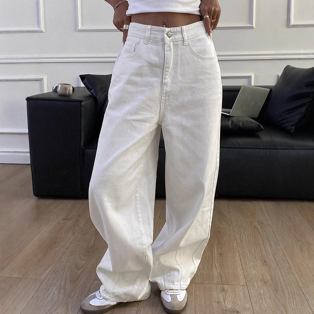 Damen weite High-Waist Jeans im Used-Look Drune