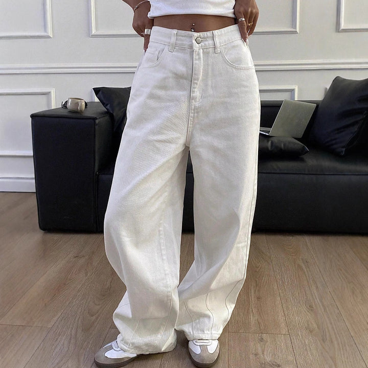 Damen weite High-Waist Jeans im Used-Look Drune