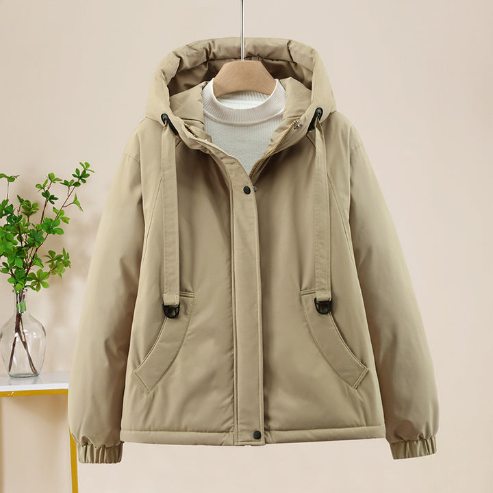Damen Kurze Thermo-Kapuzenjacke mit Tunnelzug, Winddichter Außenhülle und elastischen Bündchen Drune