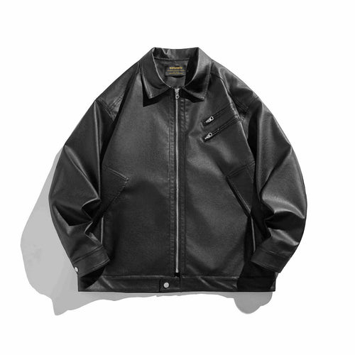 Herren Kurz geschnittener Boxy-Kunstlederblouson mit hochgeschlossenem Kragen und Zipper-Brusttaschen Drune
