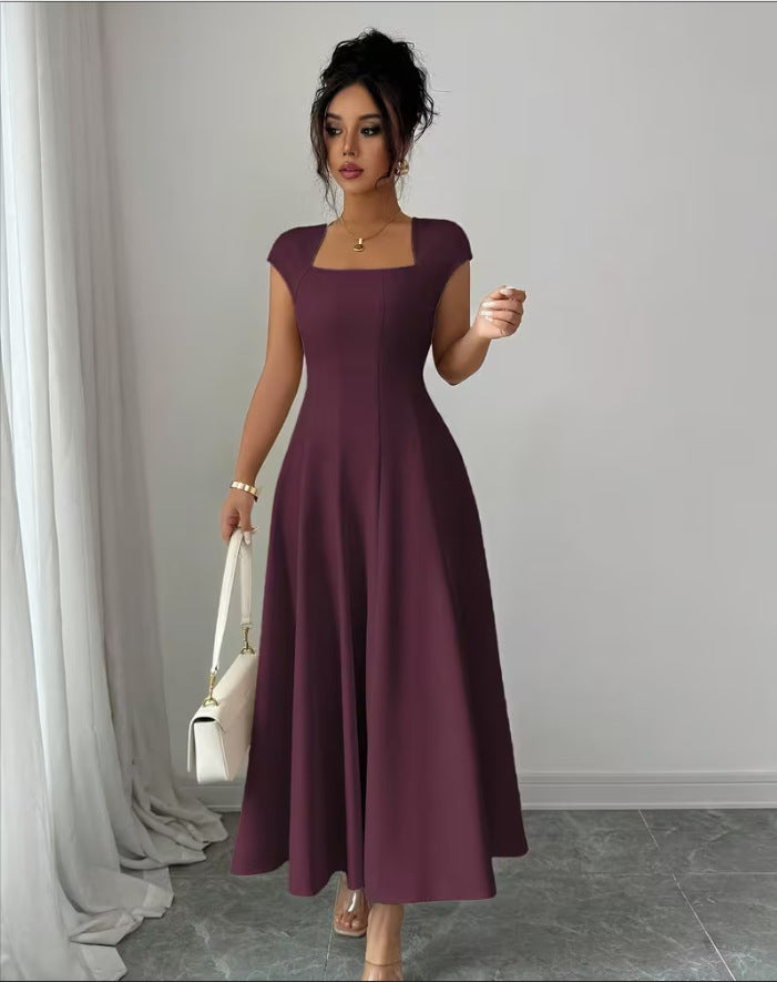 Damen Elegantes Maxikleid mit rechteckigem Ausschnitt und fließendem Rock Drune