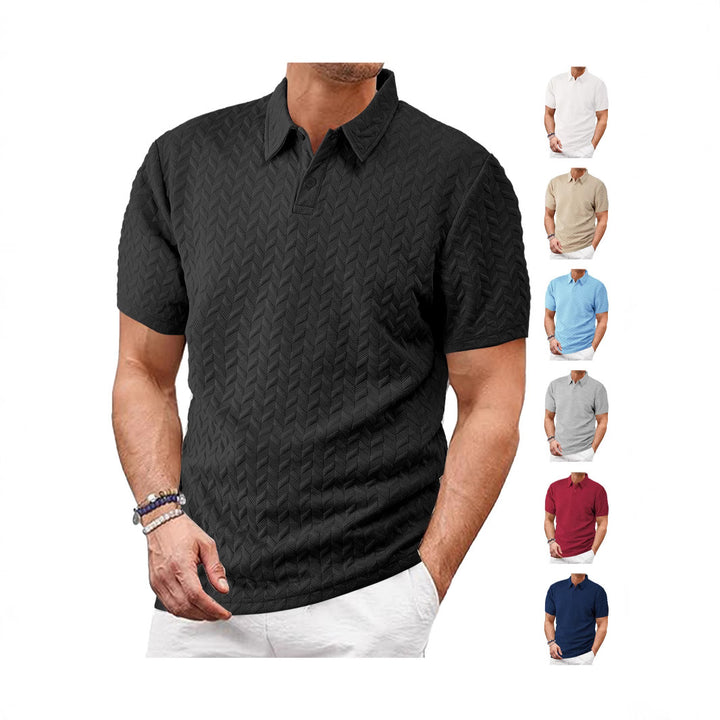Herren nan kurzärmeliges Poloshirt mit eingeprägter Zickzackstruktur und klassischem Hemdkragen Drune
