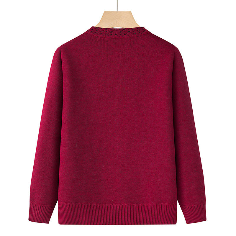 Damen nan bestickte Strickjacke mit Rundhals, aufgesetzten Taschen und dekorativer Knopfleiste Drune